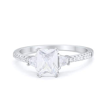 Emerald Cut Three Stone Wedding Ring Simulated CZ 925 Sterling Silver